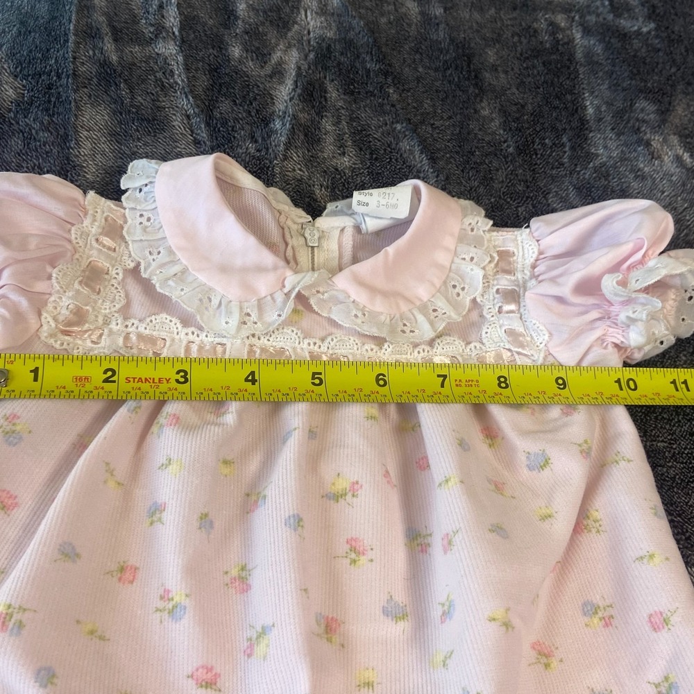 VTG 80s‎ Bryan Baby Girl 3-6mo Pink Floral One Piece Romper Lace Eyelet Trim USA - Picture 2 of 7